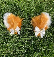 Уши ободок пушистые с колокольчиками (оранжево-белые)